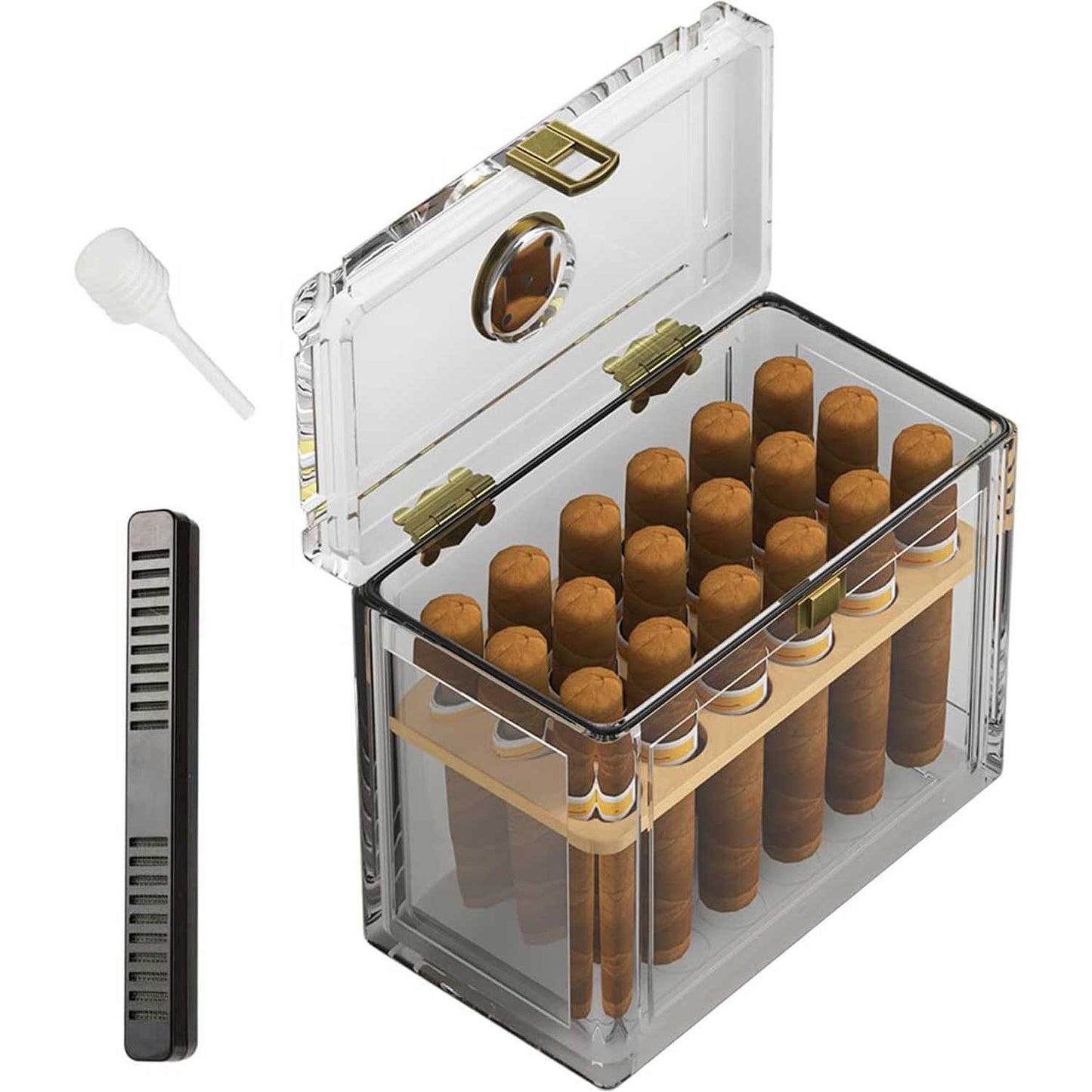 Acrylic Cigar Humidor with Humidifier and Hygrometer