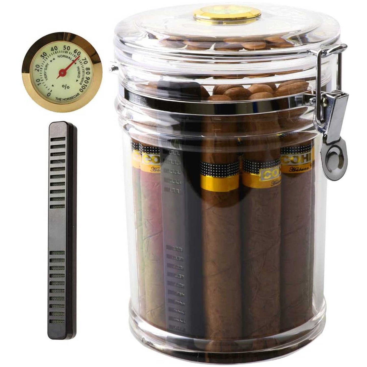 Acrylic Humidor Jar with Humidifier and Hygrometer