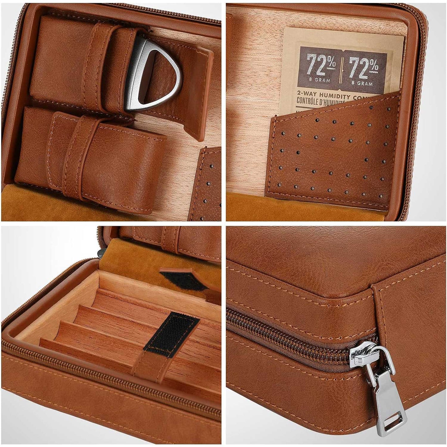 Cedar Wood Leather Cigar Case with Cigar Accessories Gift Set