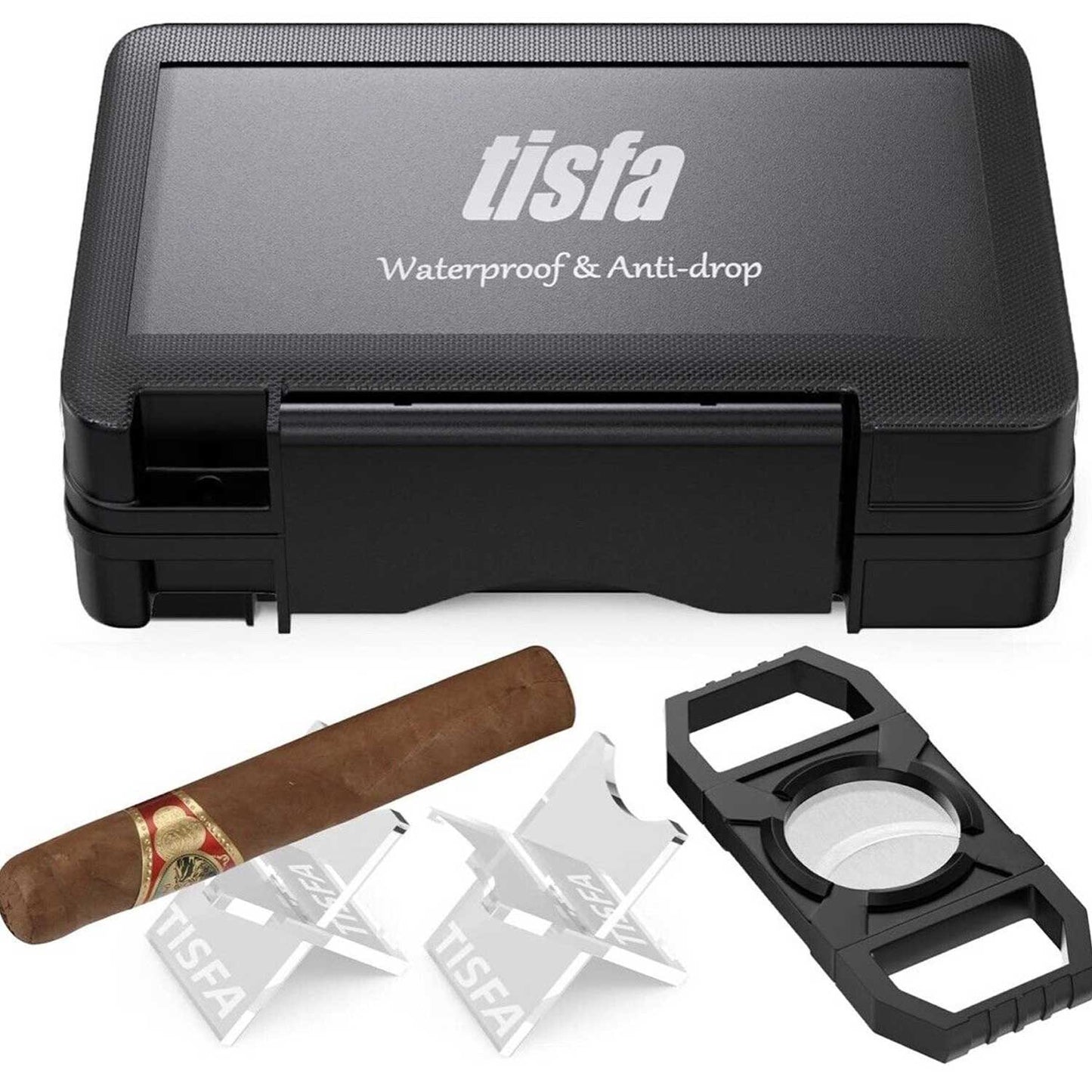 Cigar Travel Humidor Case with Cigar Cutter and Cigar Stand