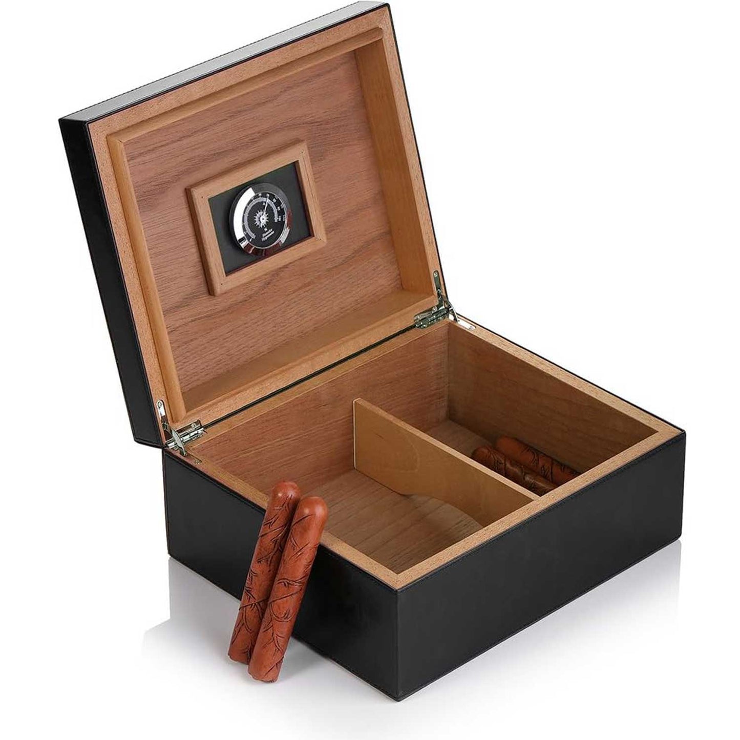 Desktop Humidor Case Holds 25-50 Cigars - Unique Elegant Leather Display