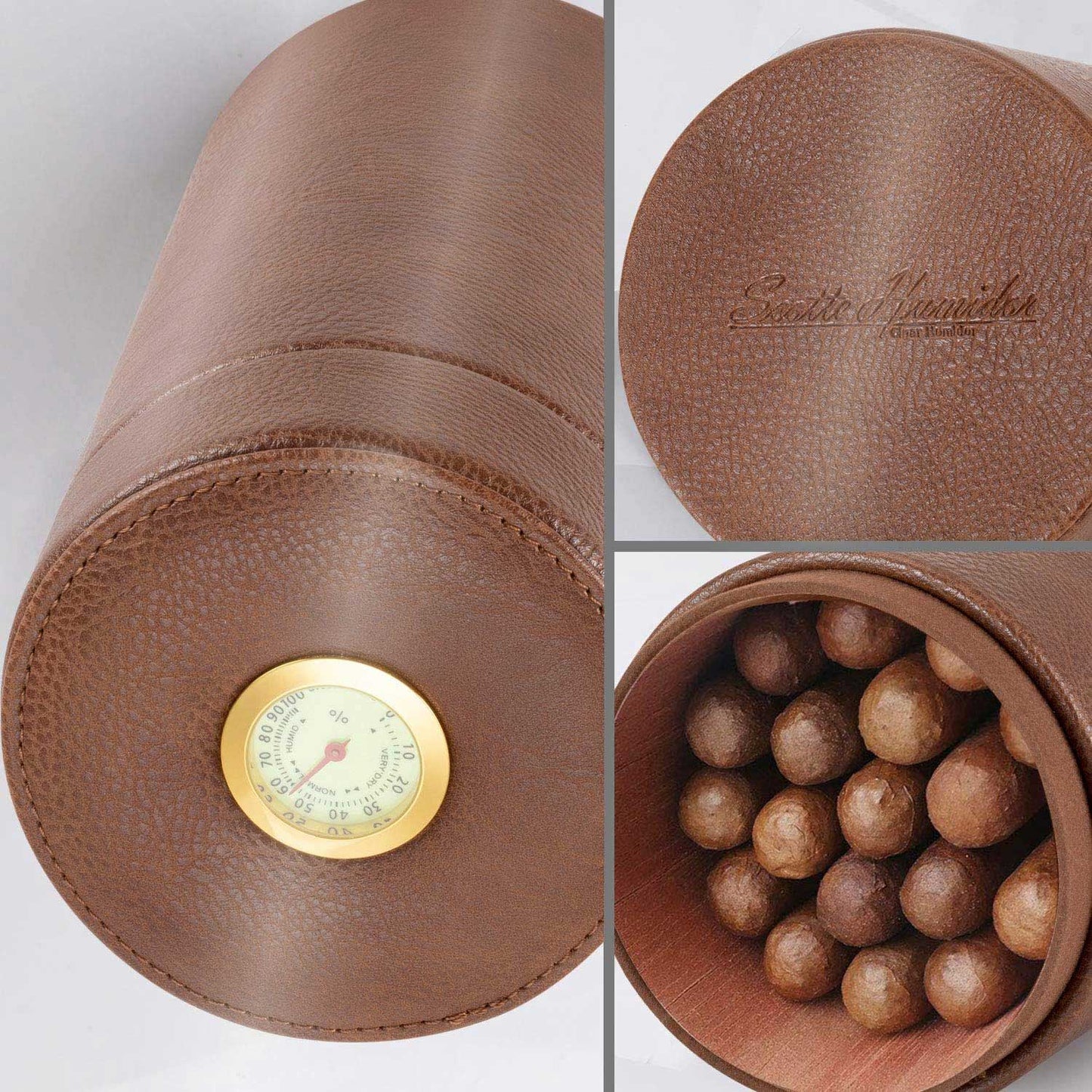 Leather Cedar Wood Cigar Canister Portable for 12-16 Cigar
