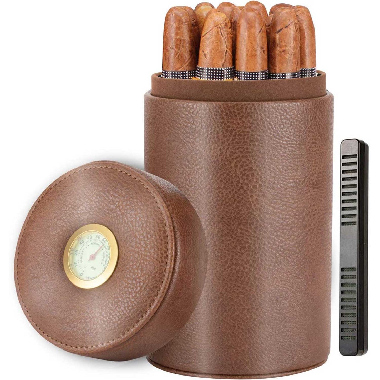 Leather Cedar Wood Cigar Canister Portable for 12-16 Cigar