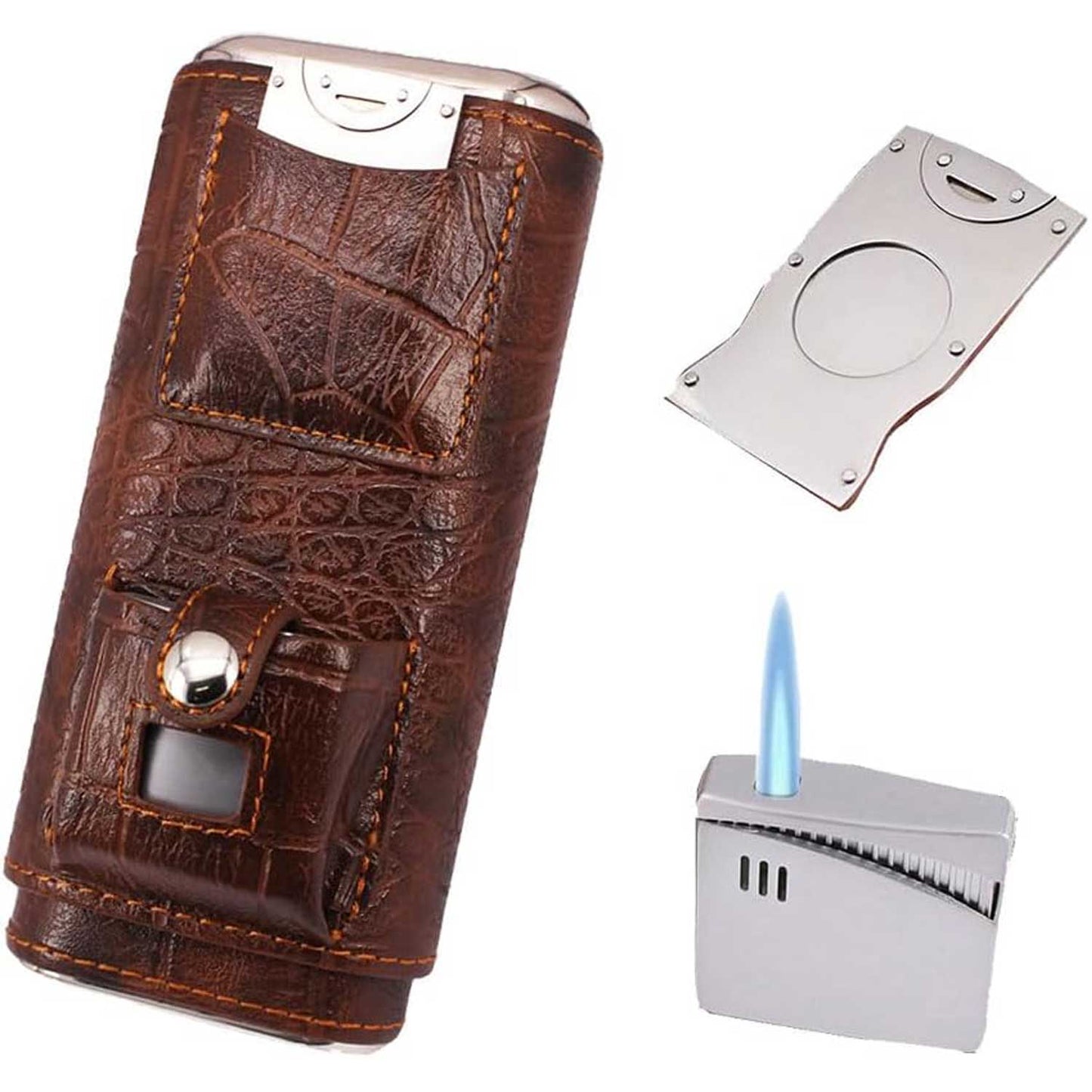 Luxury 3 Holder Cigar Humidor Case Set with Lighter and Cutter