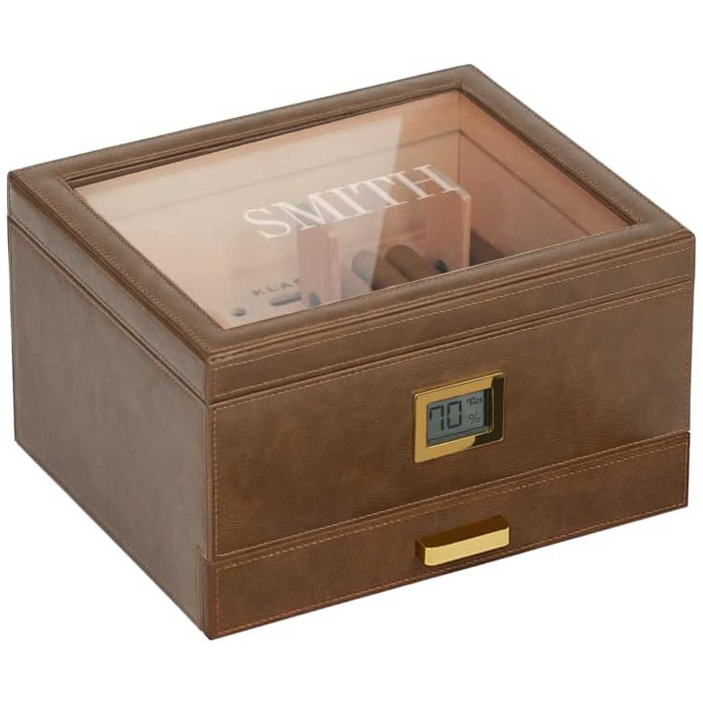 Monogrammed Belmont Glass Top Humidor Easy Humidification System
