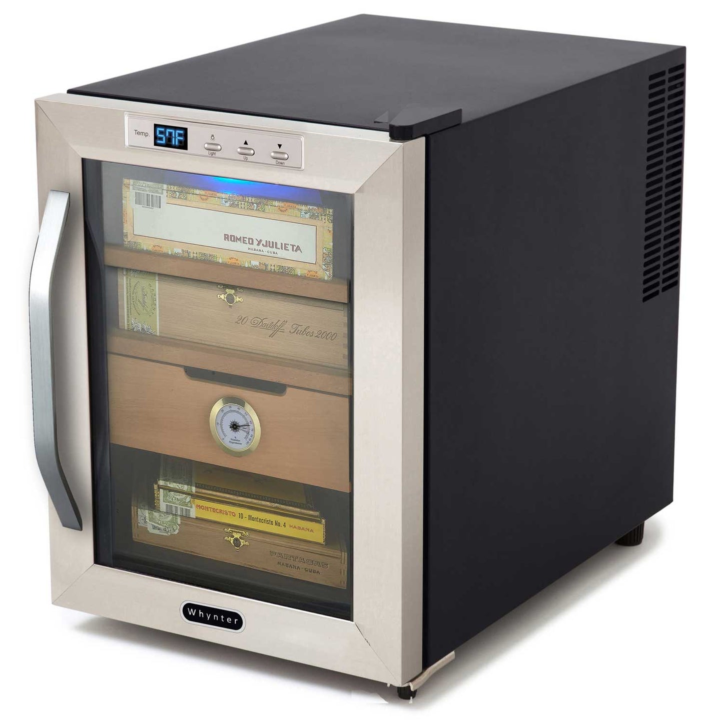 Stainless Steel trimmed glass door with sleek black cabinet