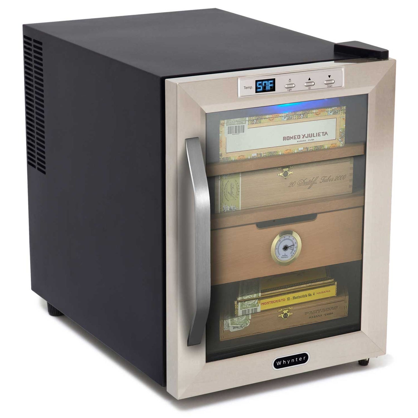 Stainless Steel trimmed glass door with sleek black cabinet